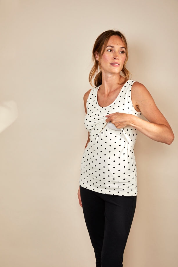 Bshirt Nursing Vest in Cream & Black Spots