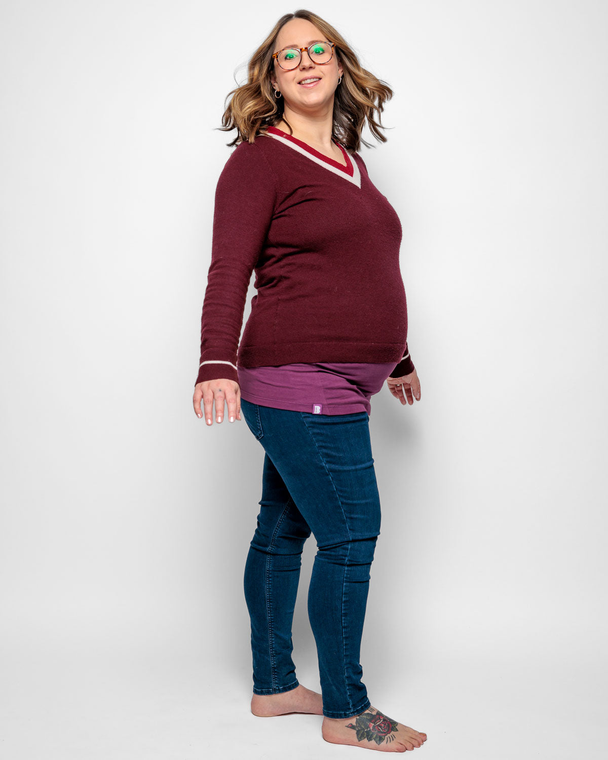 Maternity Vest Top in Plum Purple Organic Cotton for pregnancy