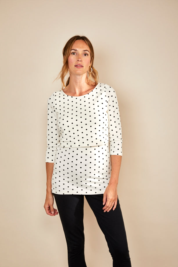 Bshirt Nursing 3/4th Sleeve T-shirt in Cream & Black Spots