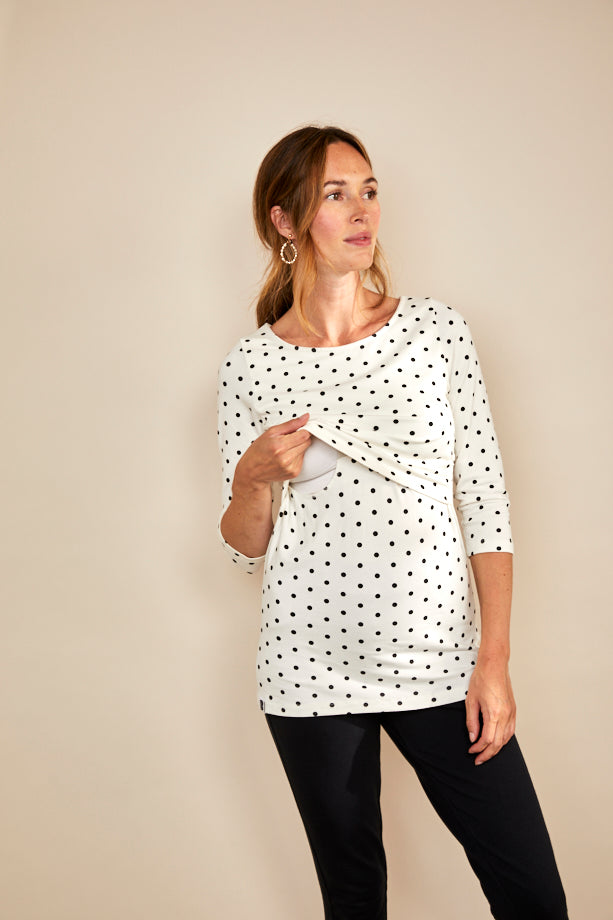Bshirt Nursing 3/4th Sleeve T-shirt in Cream & Black Spots