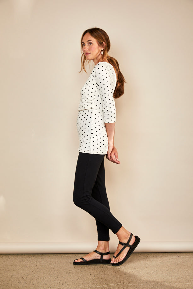 Bshirt Nursing 3/4th Sleeve T-shirt in Cream & Black Spots
