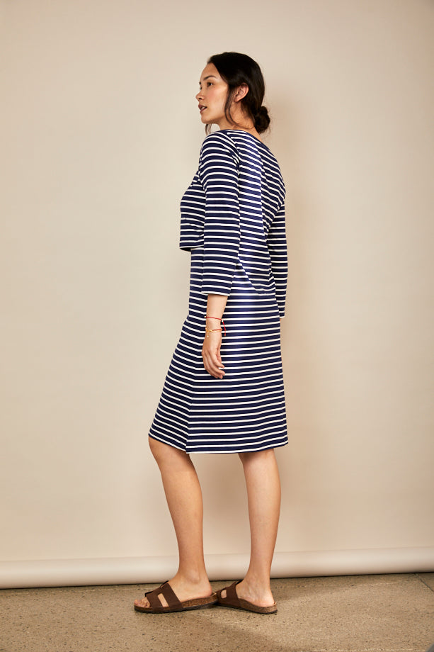 Bshirt Nursing Dress in Navy & White Stripe