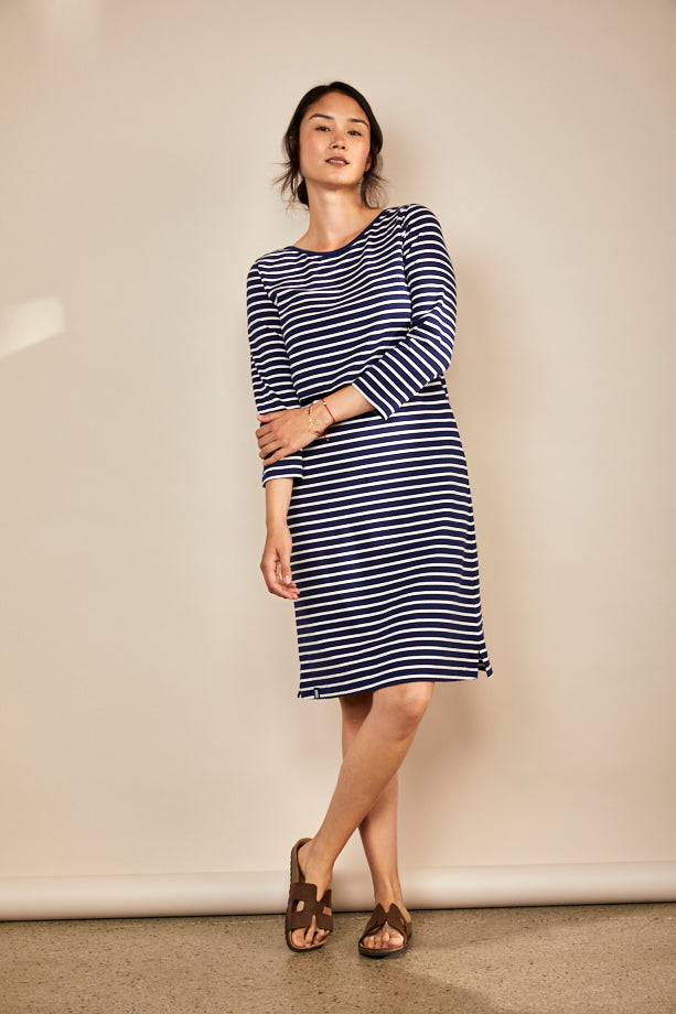 Bshirt Nursing Dress in Navy & White Stripe