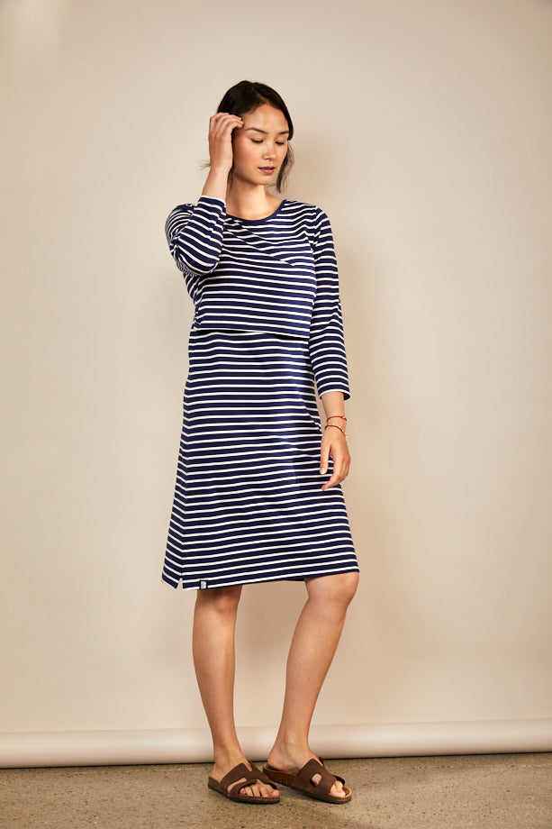 Bshirt Nursing Dress in Navy & White Stripe