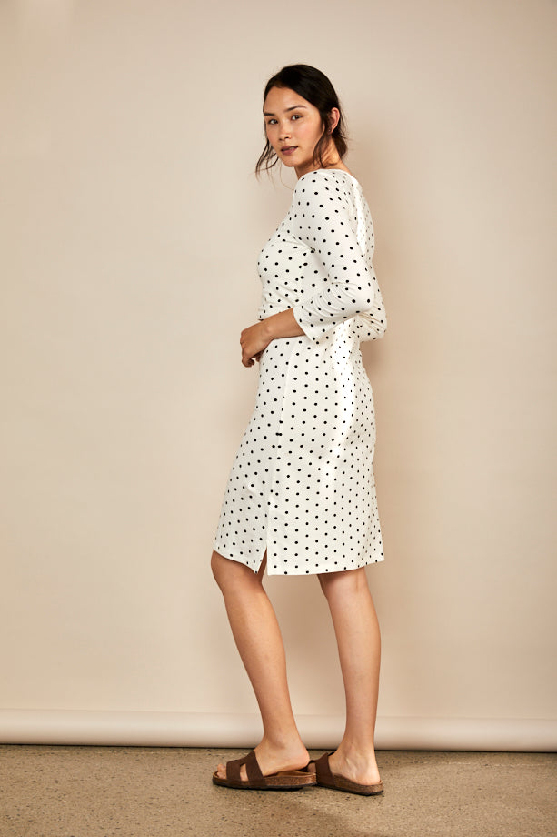 Bshirt Nursing Dress in Cream & Black Spots