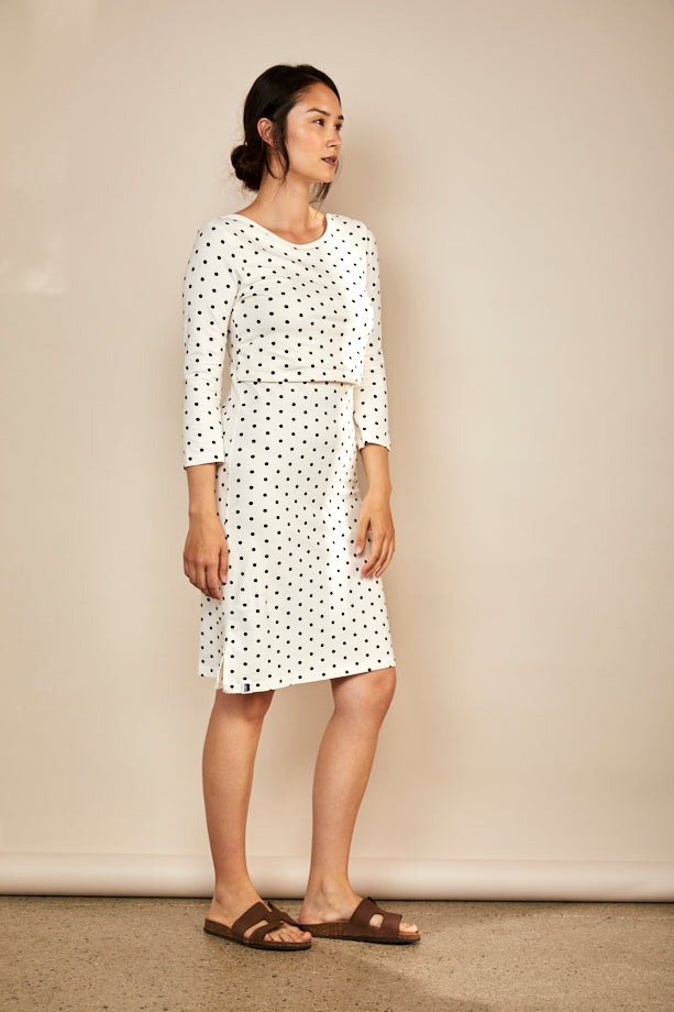 Bshirt Nursing Dress in Cream & Black Spots