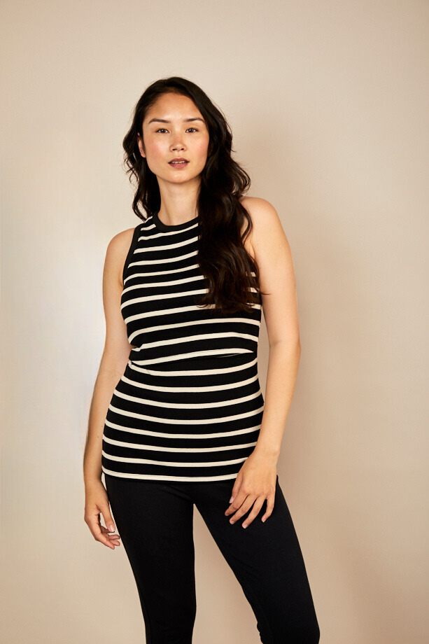Bshirt Nursing Rib Racer Vest in Black Stripe