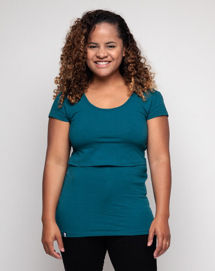 short sleeved Nursing T-shirt in Teal for breastfeeding