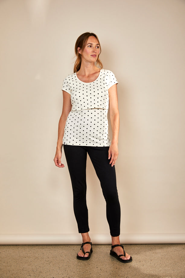 Bshirt Nursing Short Sleeve T-shirt in Cream & Black Spots