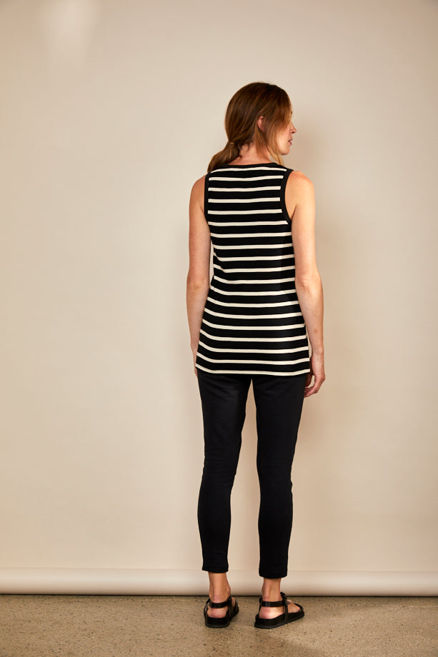 Bshirt Women's Rib Racer Vest in Black and White Stripe