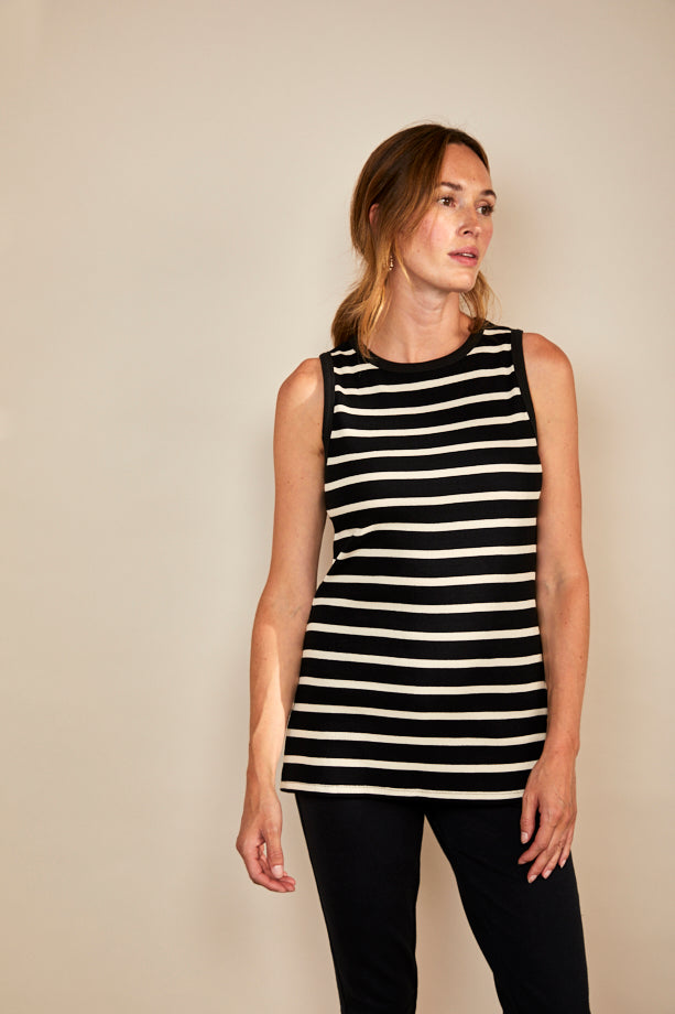 Bshirt Women's Rib Racer Vest in Black and White Stripe