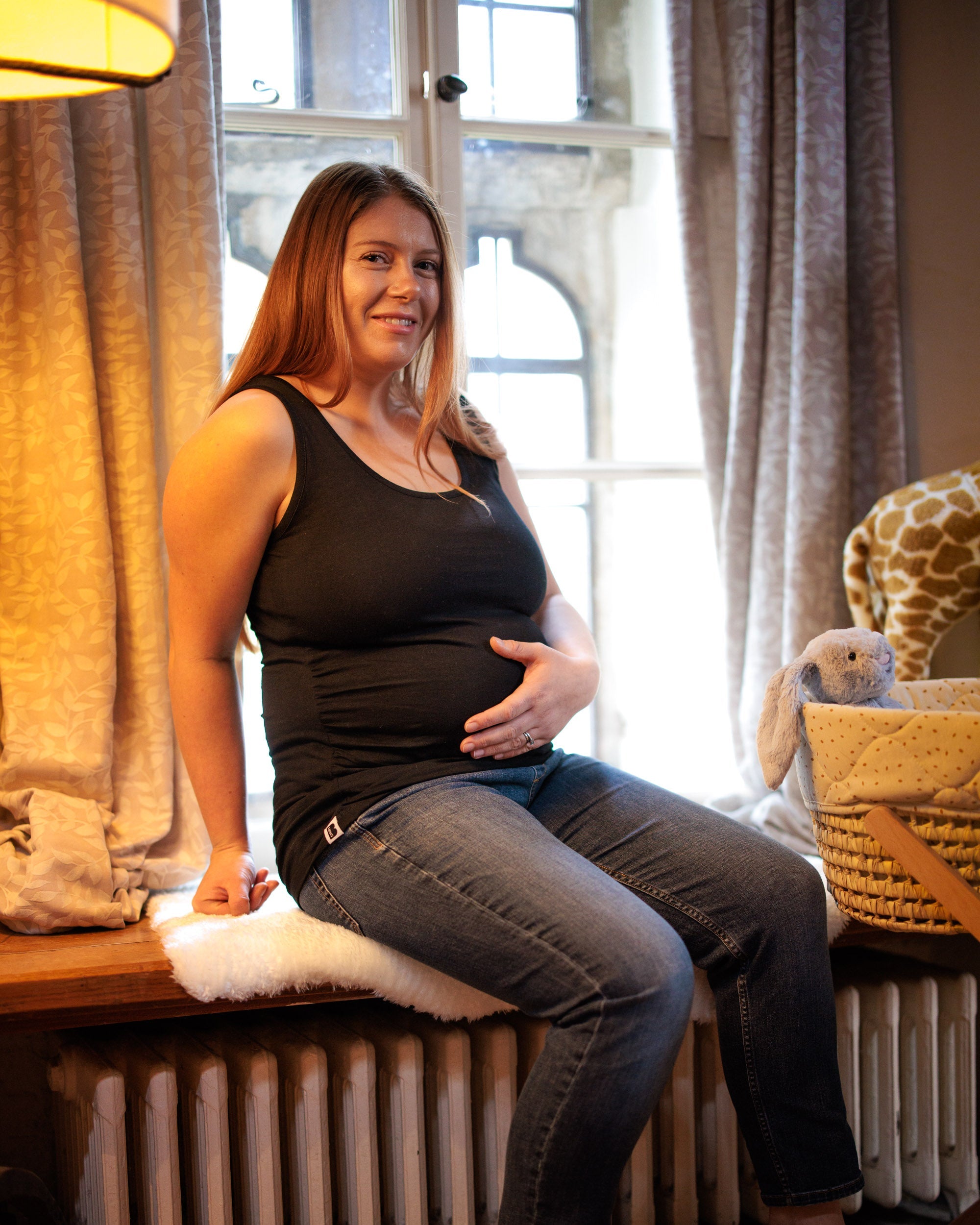 Maternity Vest Top in Black Organic Cotton for pregnancy