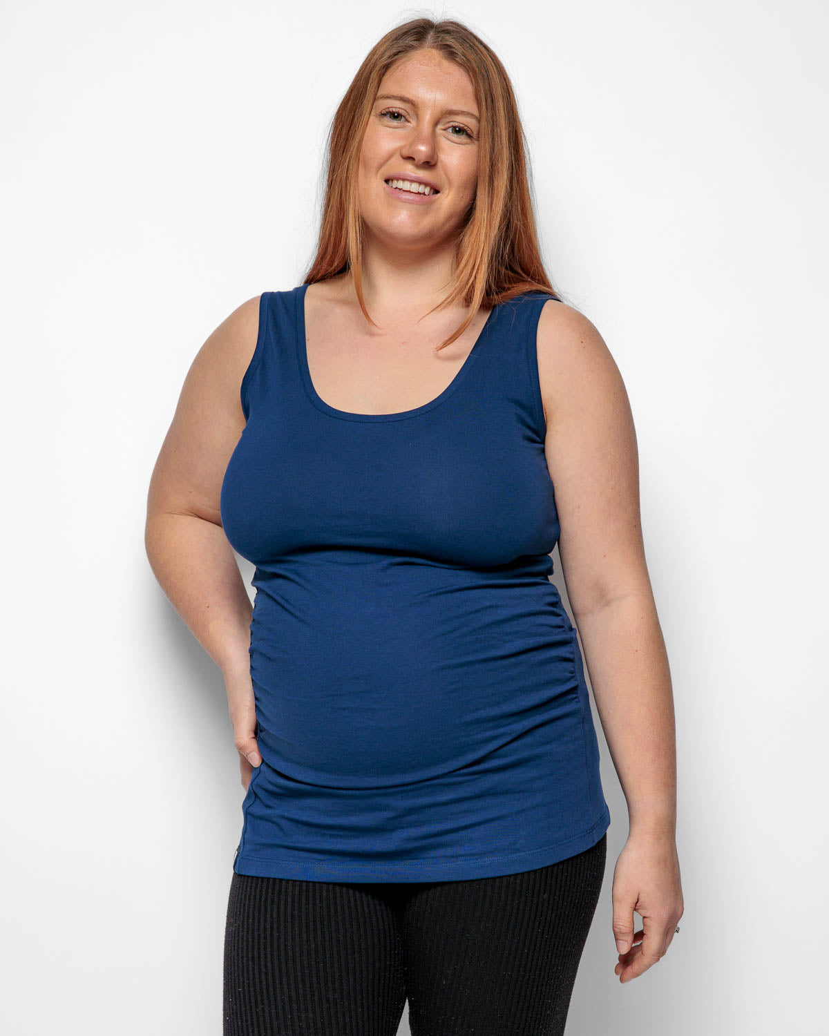 Maternity Vest Top in Navy Blue Organic Cotton for pregnancy