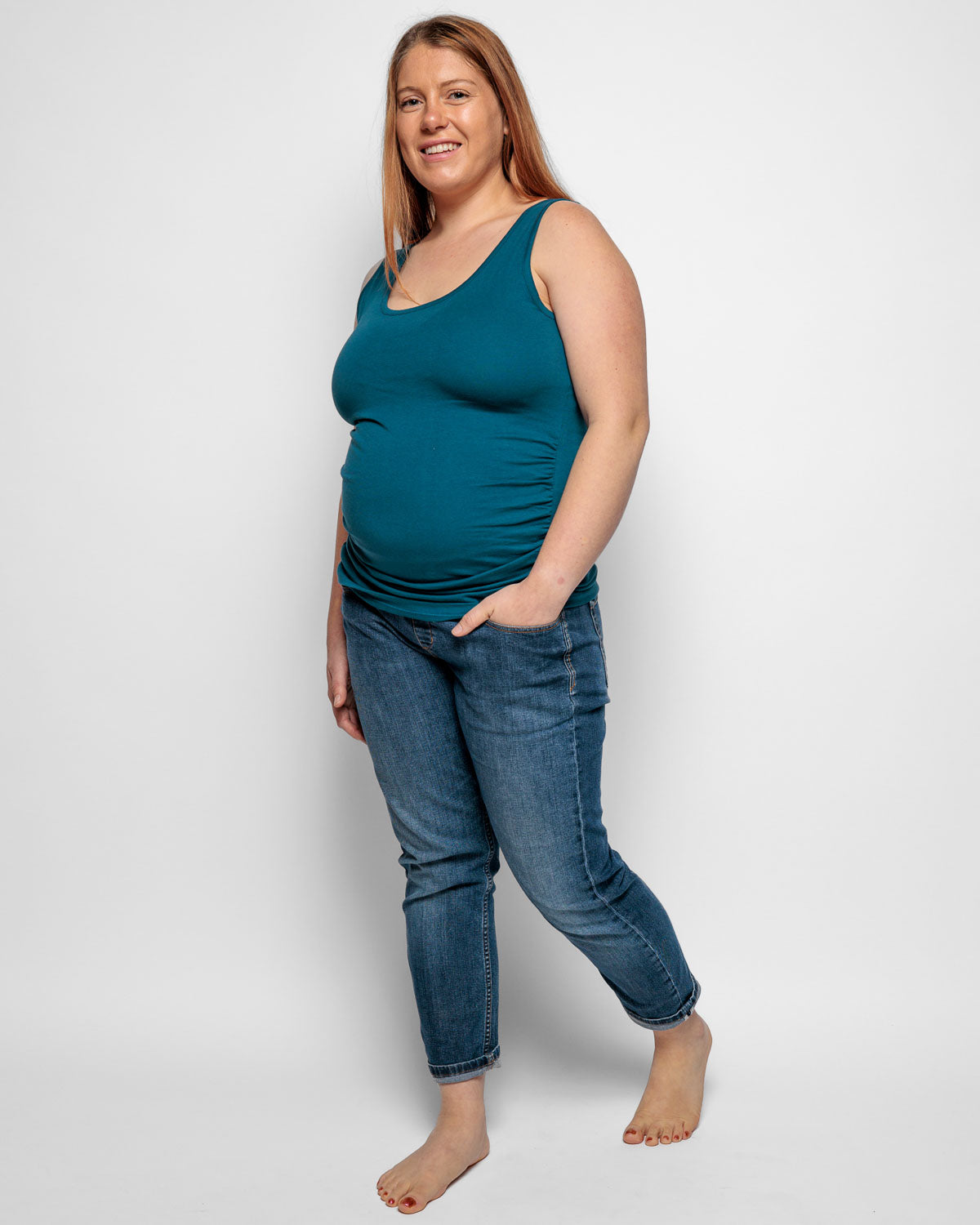 Maternity Vest Top in Teal Organic Cotton for pregnancy