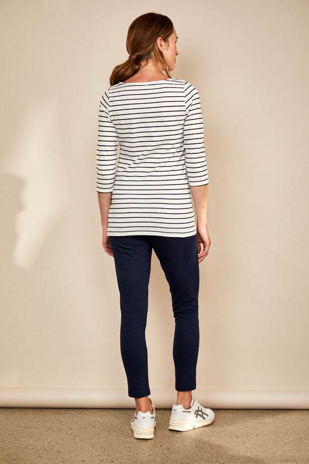 Bshirt Nursing 3/4th Sleeve T-shirt in White & Navy Stripe
