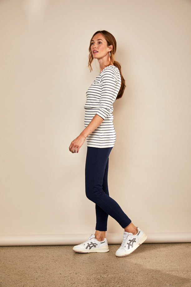 Bshirt Nursing 3/4th Sleeve T-shirt in White & Navy Stripe