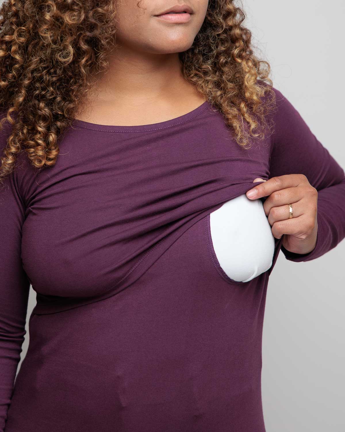 Organic Cotton White Long Sleeve nursing Top for breastfeeding