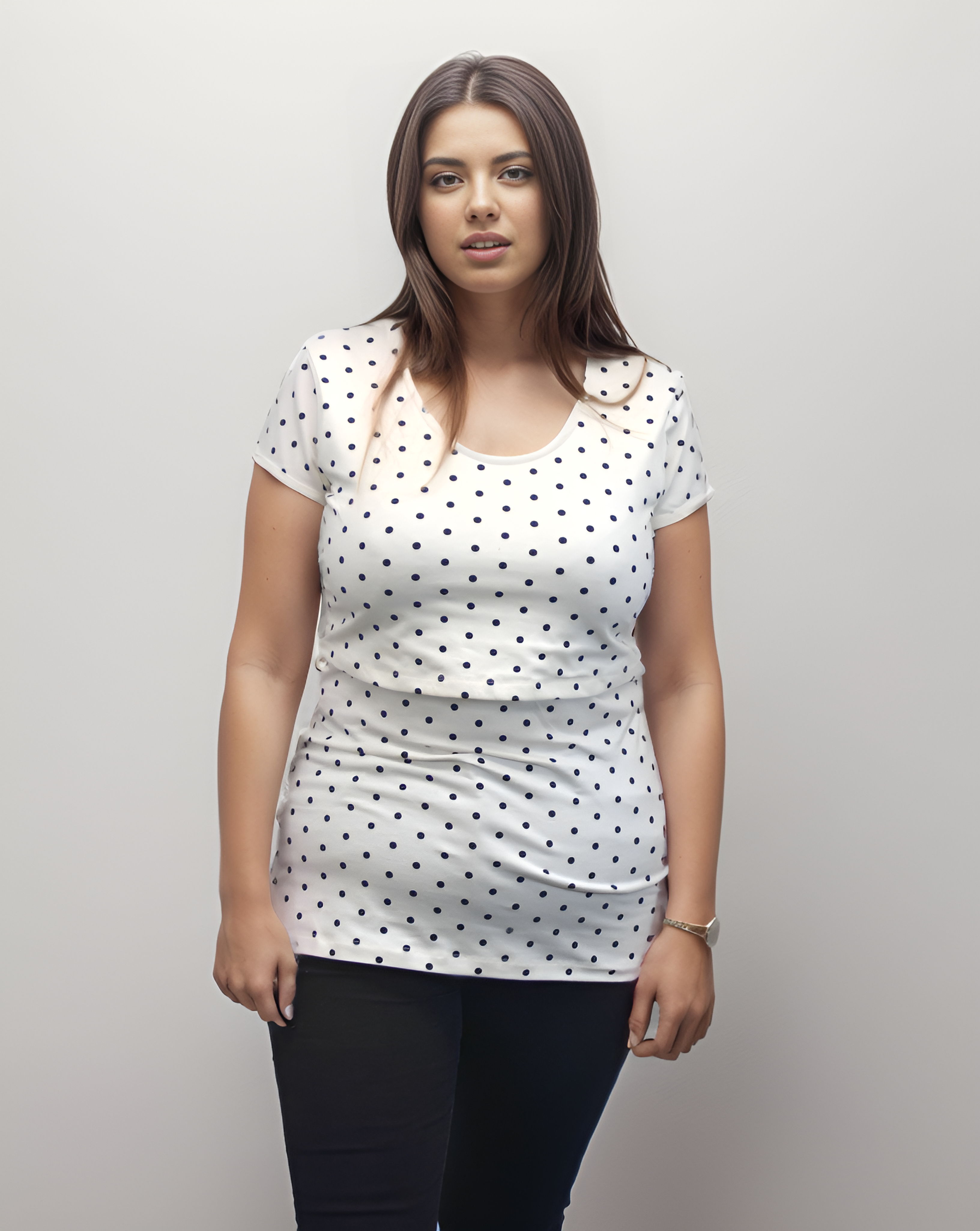 Bshirt Nursing Short Sleeve T-shirt in Cream & Black Spots